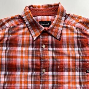 Marmot Short Sleeve Orange Plaid Button Front Shirt Mens S